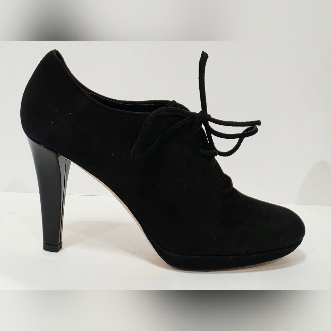 Kate Spade New York Black Suede Heel Pump Shoe Lace Tie Closed Platform 6 B New